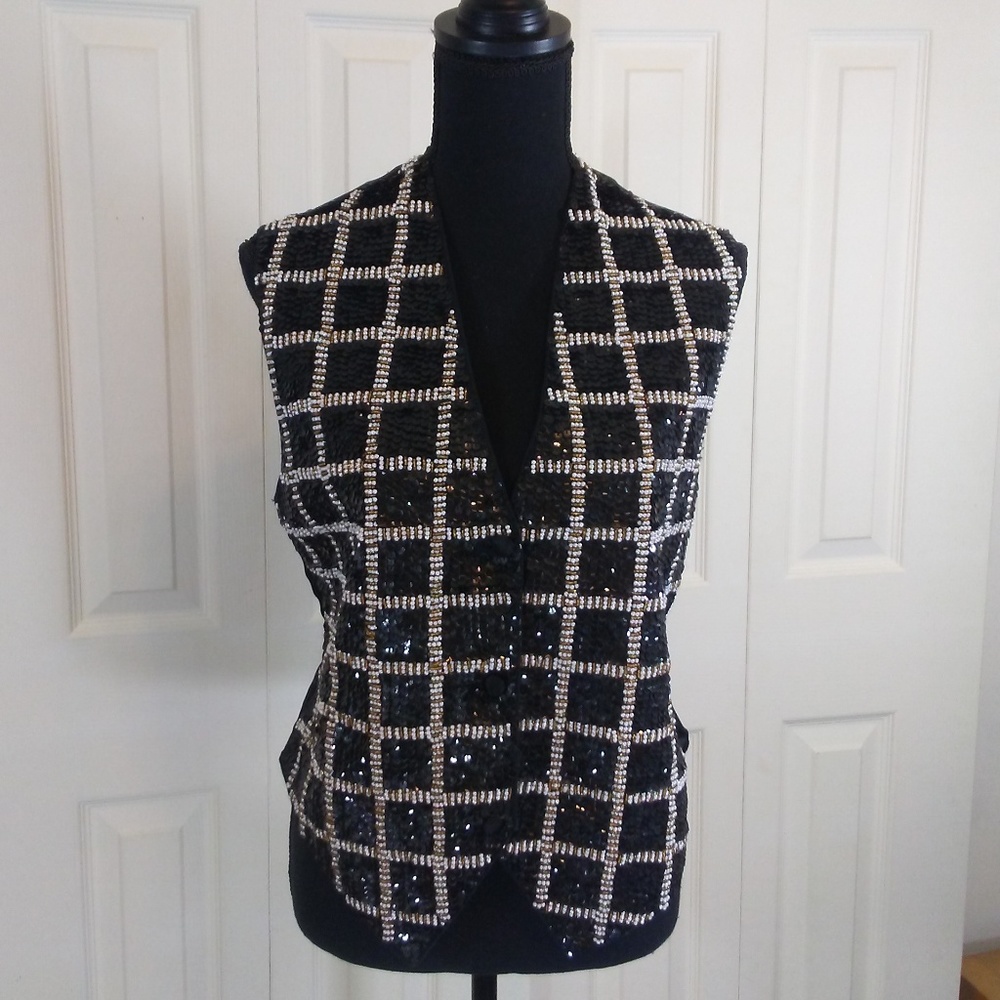 Theo Beaded Sequined Black Vest